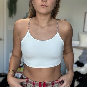 White crop top with chain straps